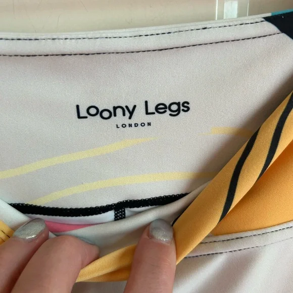 Loony Legs Patterned Leggings and vest shirt “Modernist" Fuchsia/Turquoise Large - Picture 6 of 14